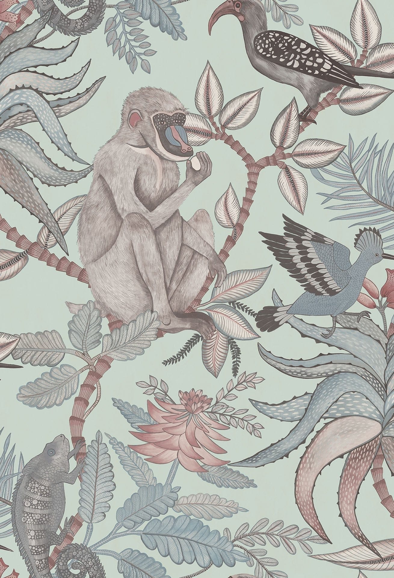 Cole & Son Savuti - Blush & Sky Blue on Duck Egg