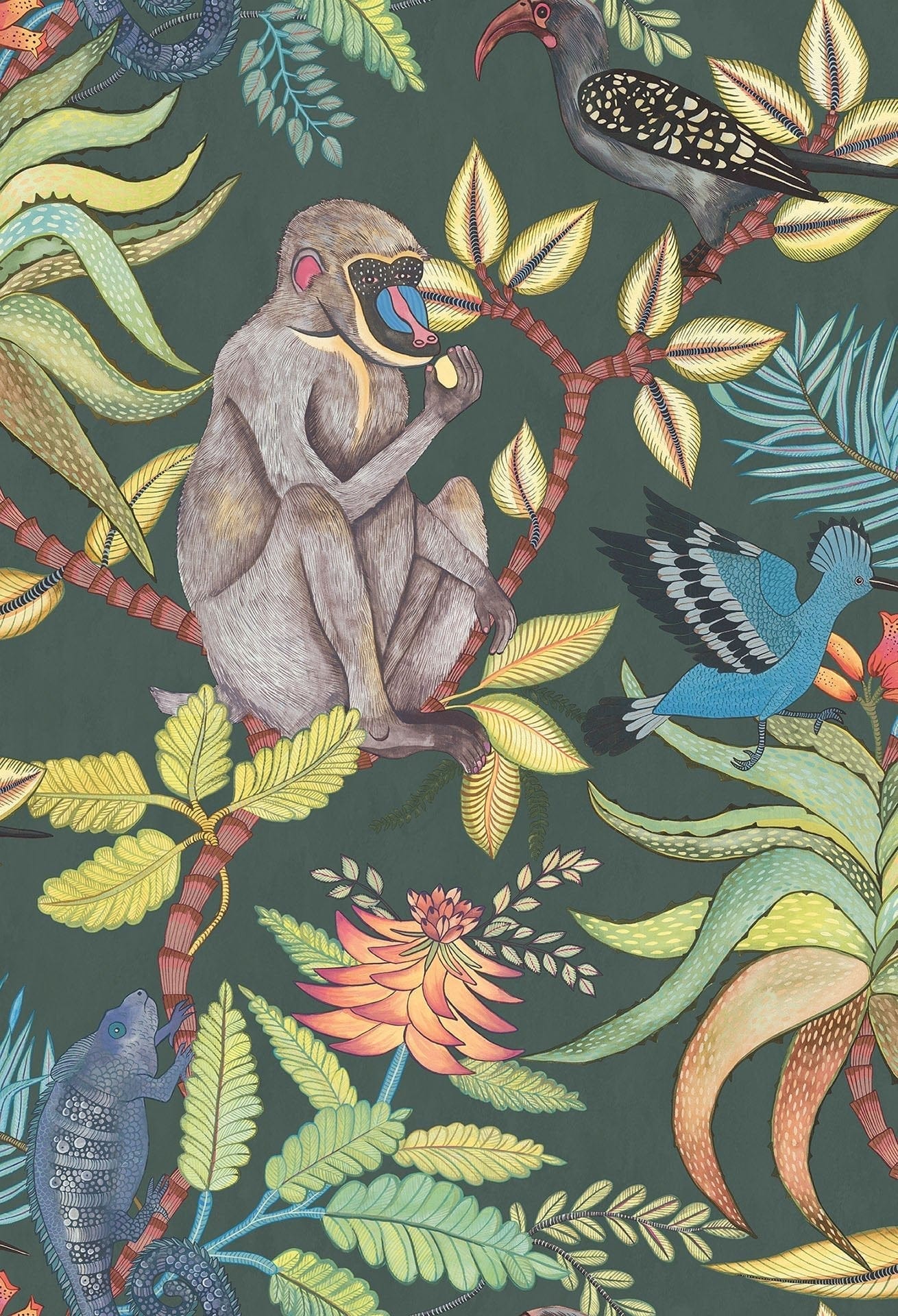 Cole & Son Savuti - Bright Multi on Dark Viridian
