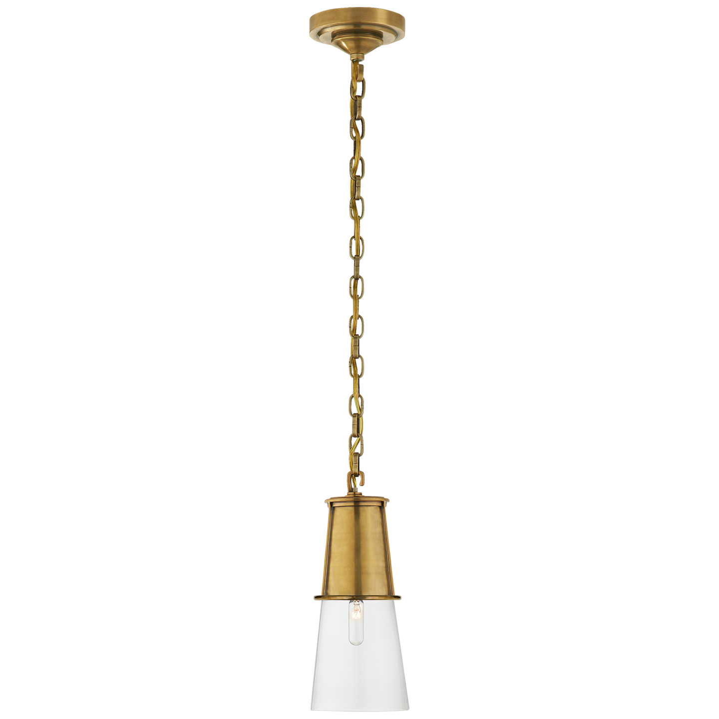 Robinson Small Pendant - Hand-Rubbed Antique Brass with Clear Glass