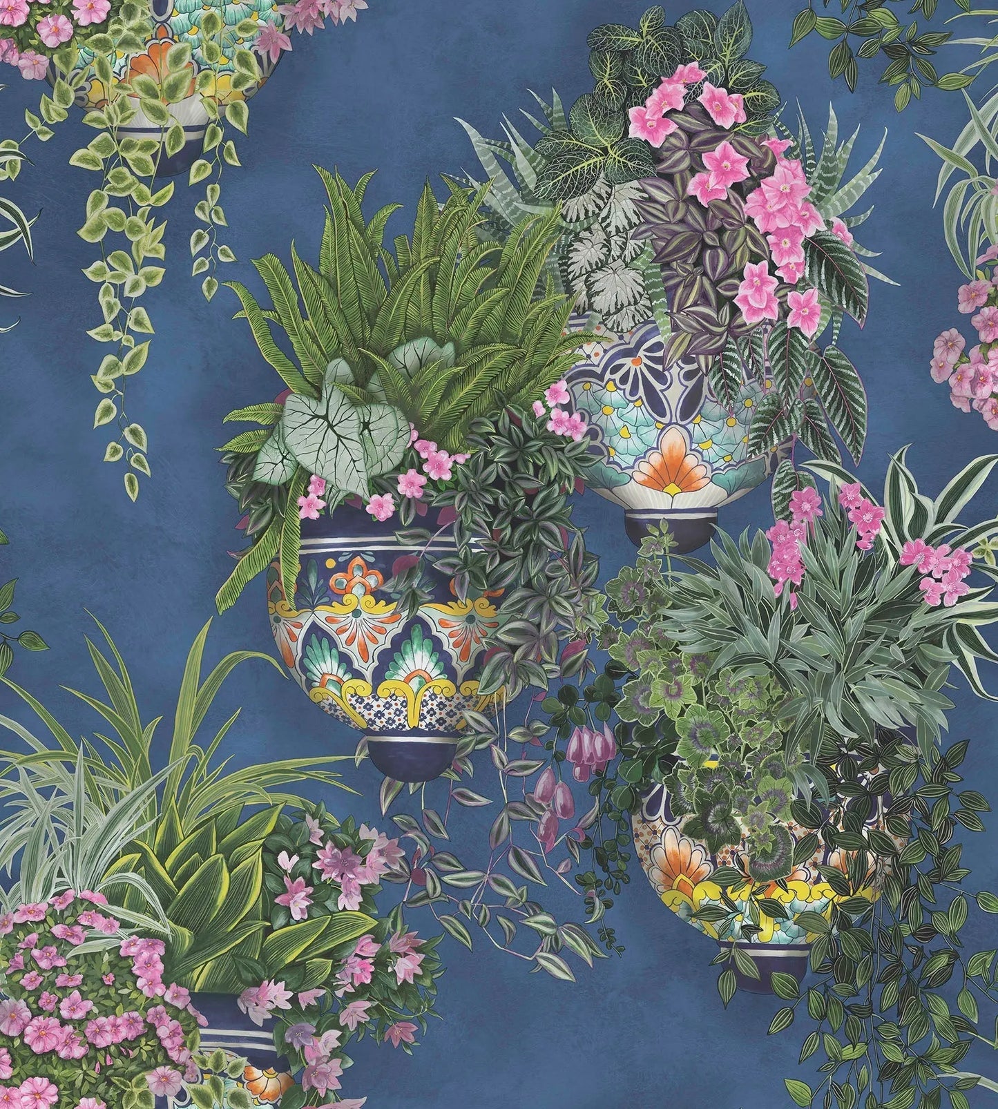 Cole & Son Talavera - Fuchsia & Forest Greens on Cerulean Sky
