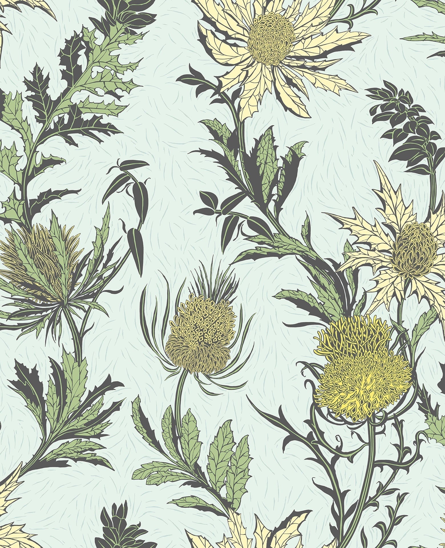 Cole & Son Thistle wallpaper - Lemon & Olive on Sea Foam