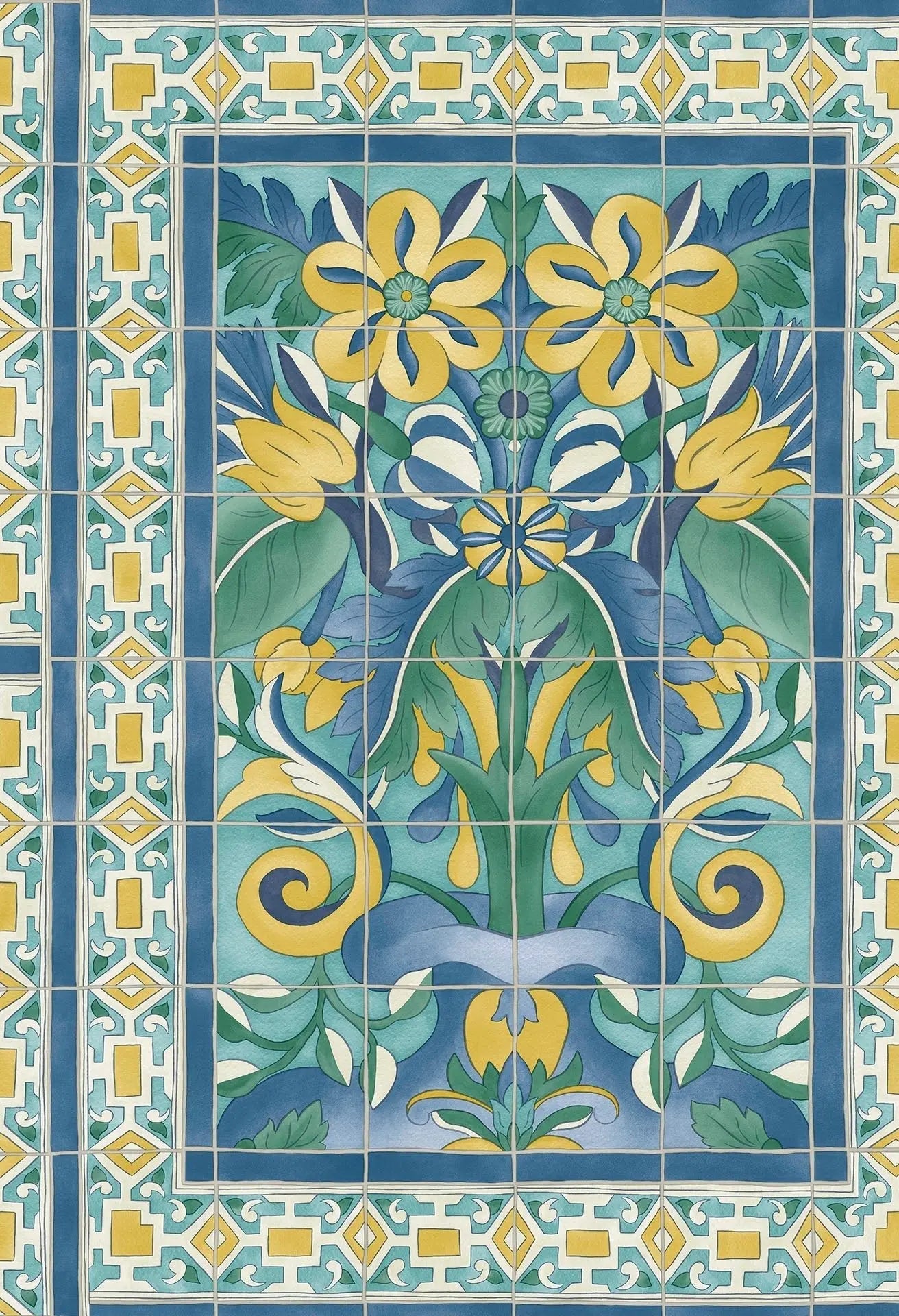 Cole & Son Triana wallpaper - Canary Yellow & China Blue on Teal
