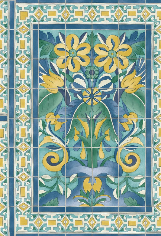 Cole & Son Triana wallpaper - Canary Yellow & China Blue on Teal