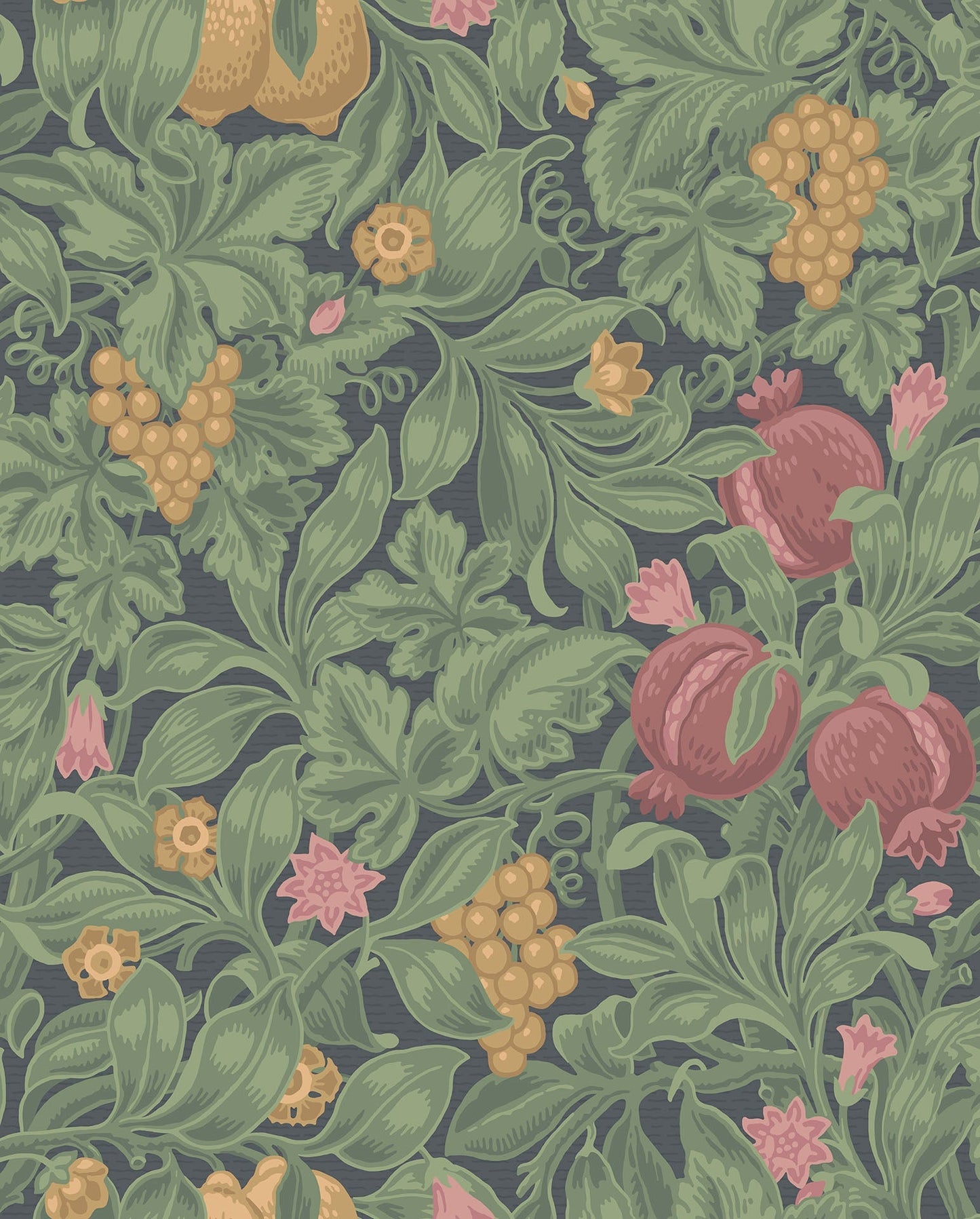 Cole & Son Vines of Pomona - Crimson & Olive on Charcoal