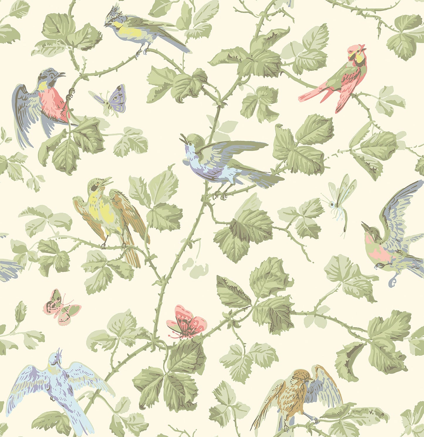 Cole & Son Winter Birds wallpaper - Multi & Olive on White