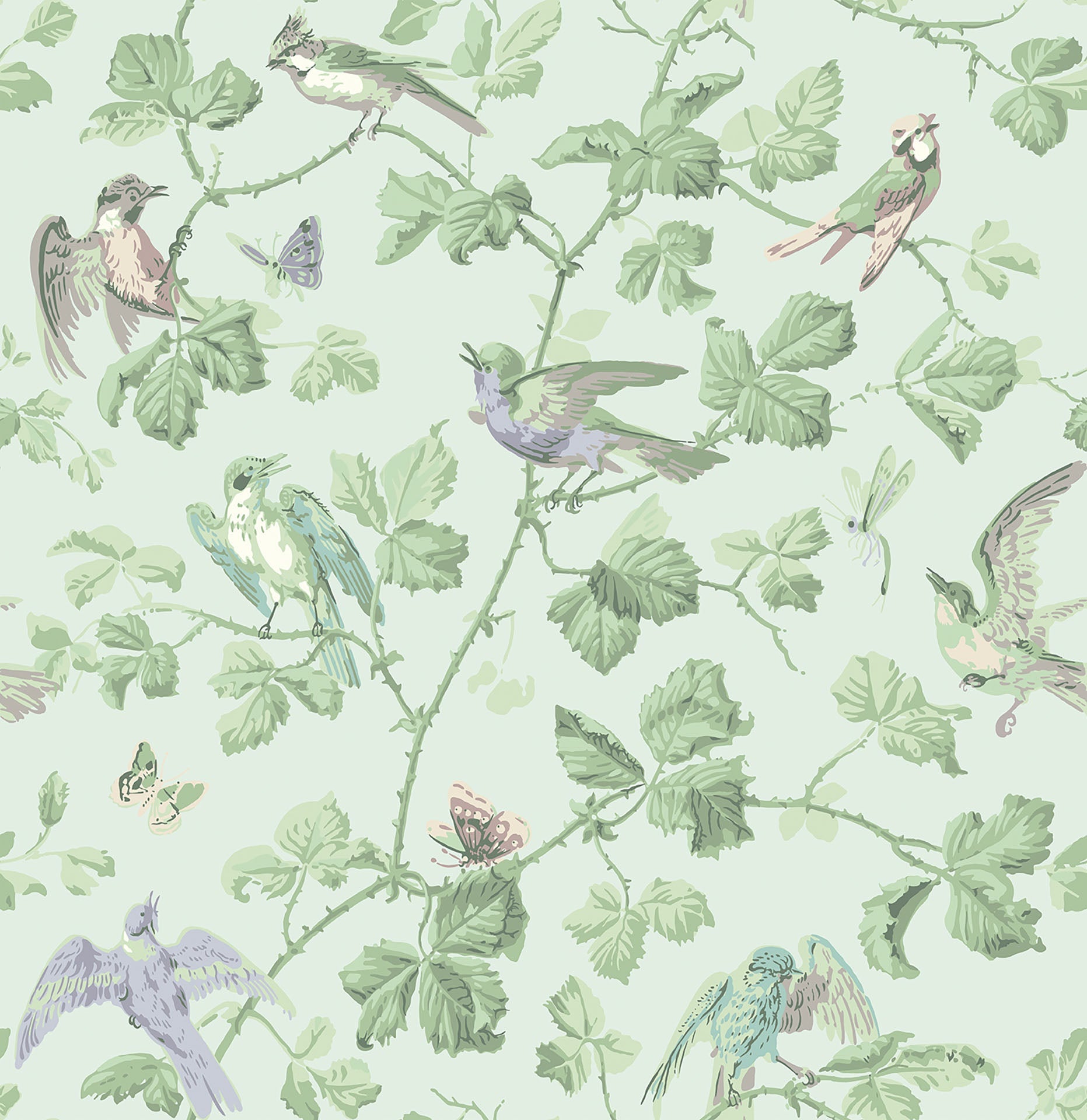 Cole & Son Winter Birds - Lilac & Teal on Duck Egg
