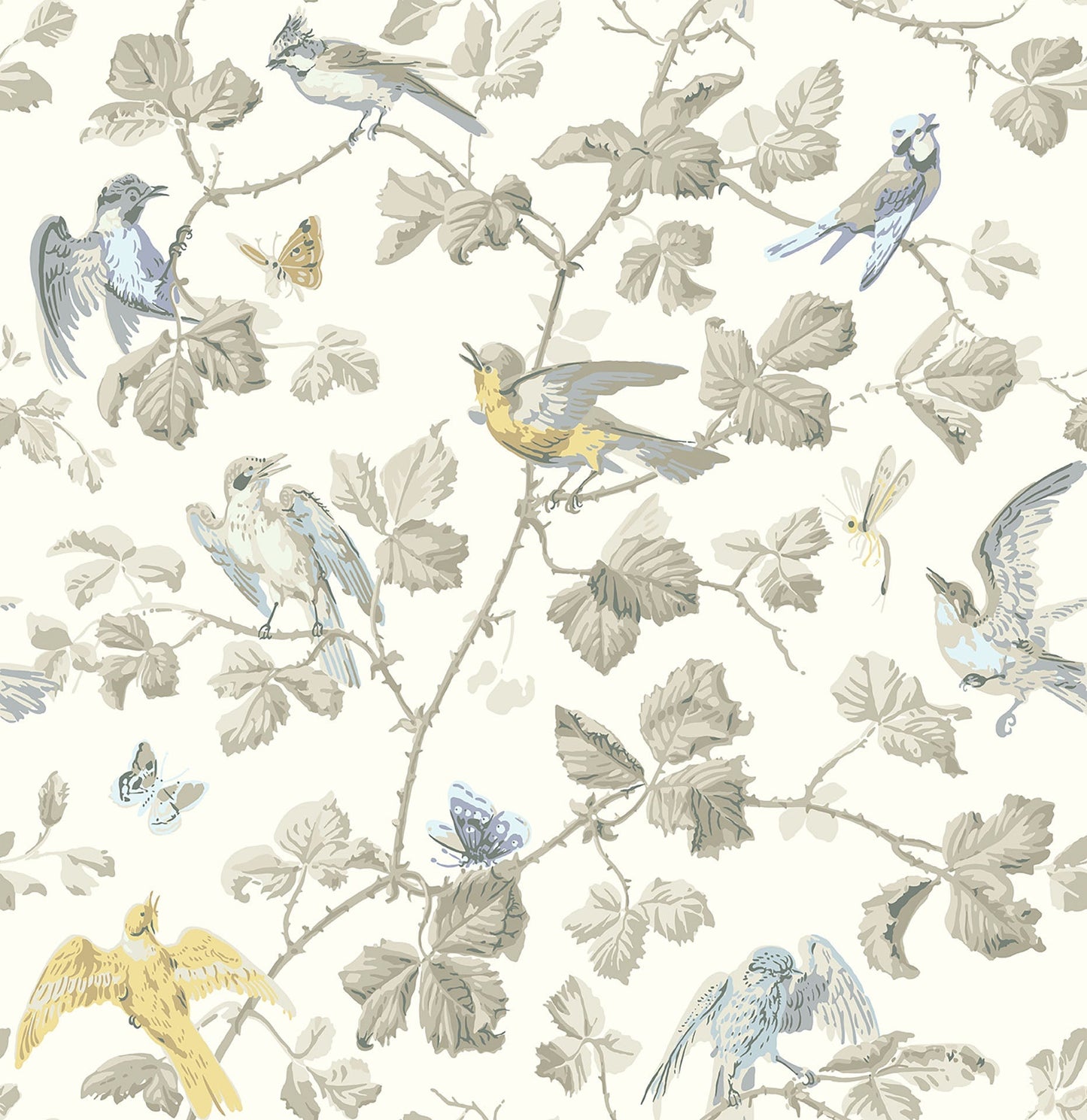 Cole & Son Winter Birds - Yellow & Stone on White