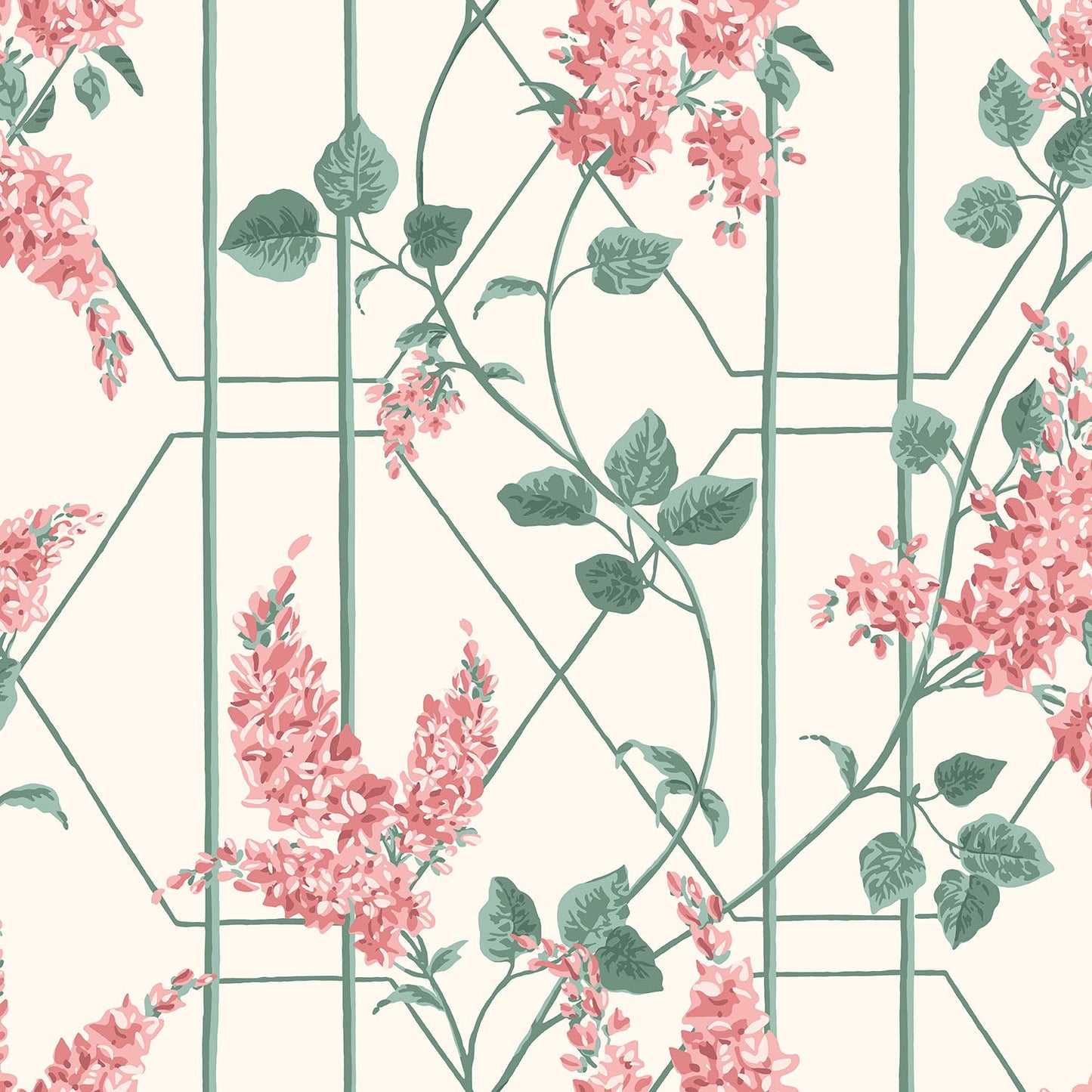 Cole & Son Wisteria wallpaper - Coral & Sage on White