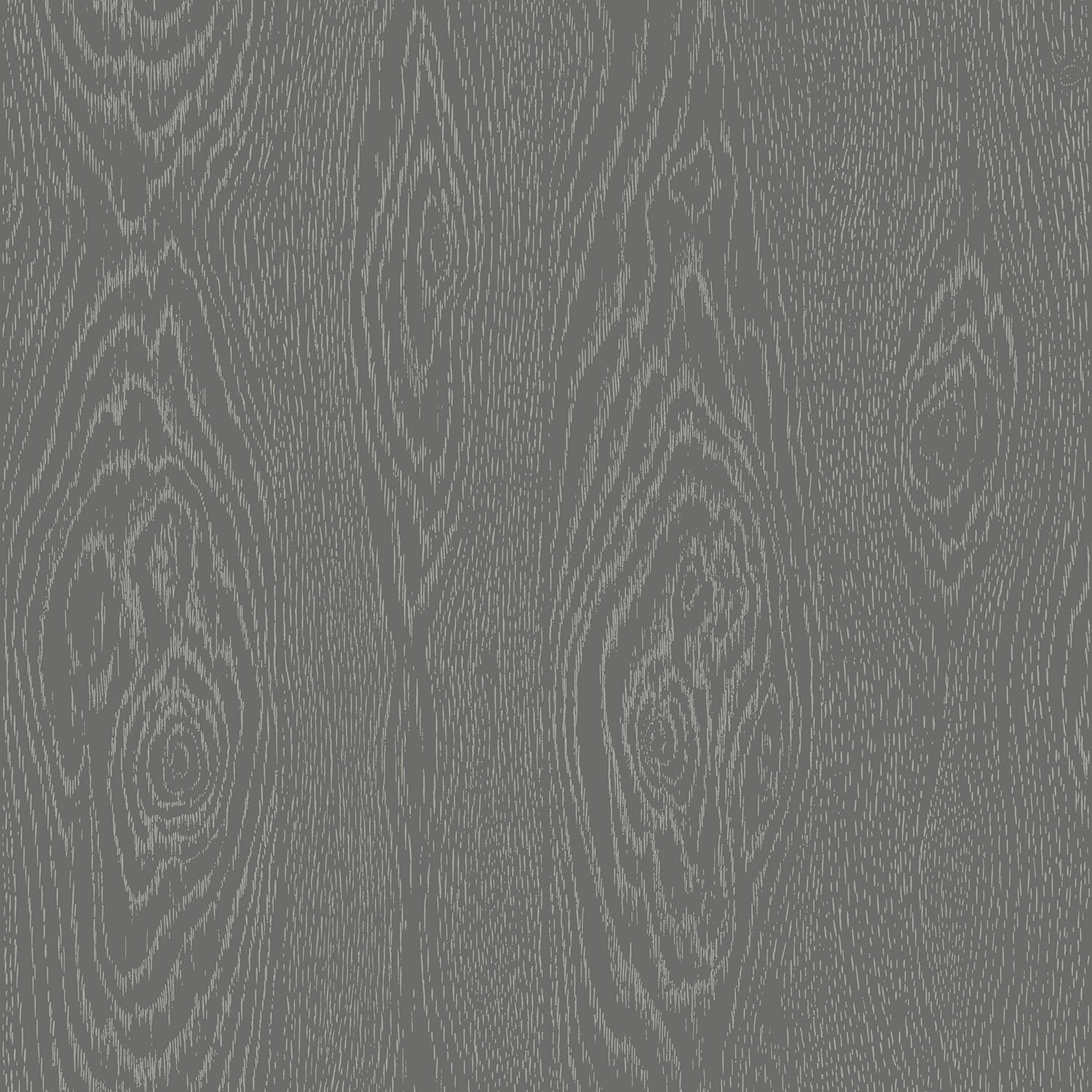 Cole & Son Wood Grain - Metallic Silver on Charcoal