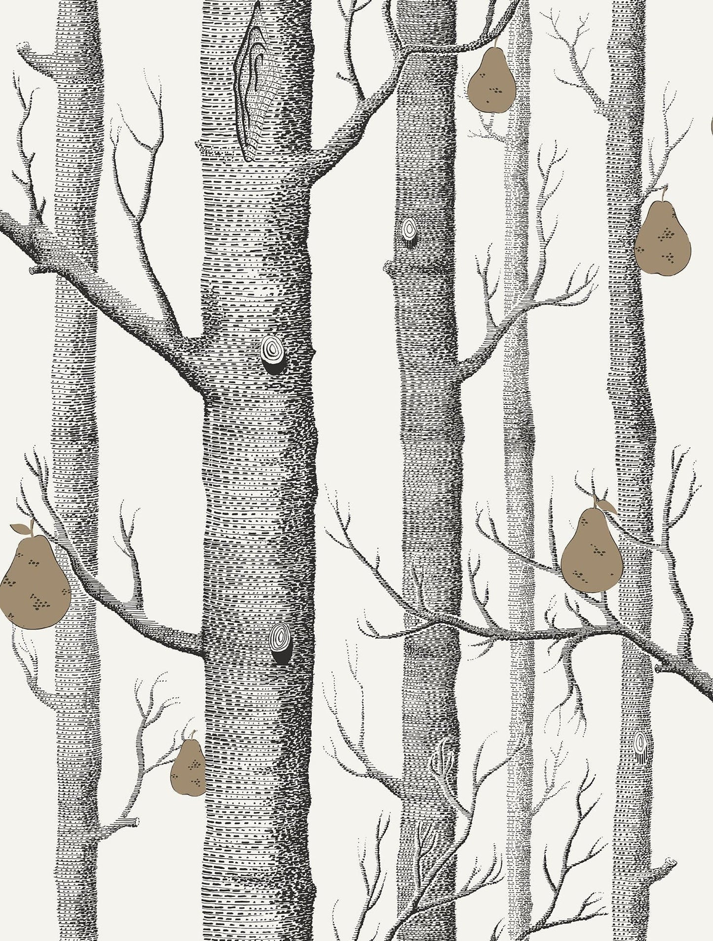 Cole & Son Woods & Pears wallpaper - Charcoal & Metallic Bronze on Parchment