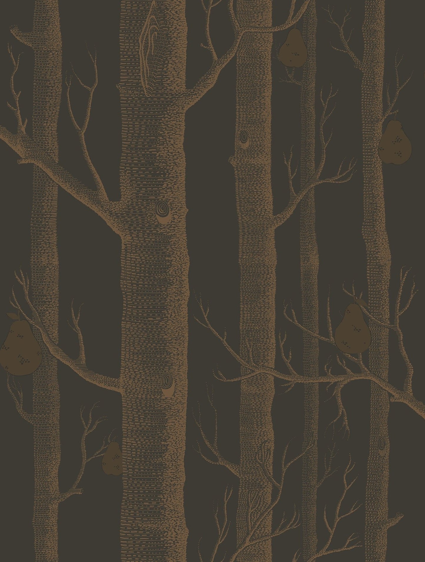 Cole & Son Woods & Pears - Metallic Bronze on Charcoal