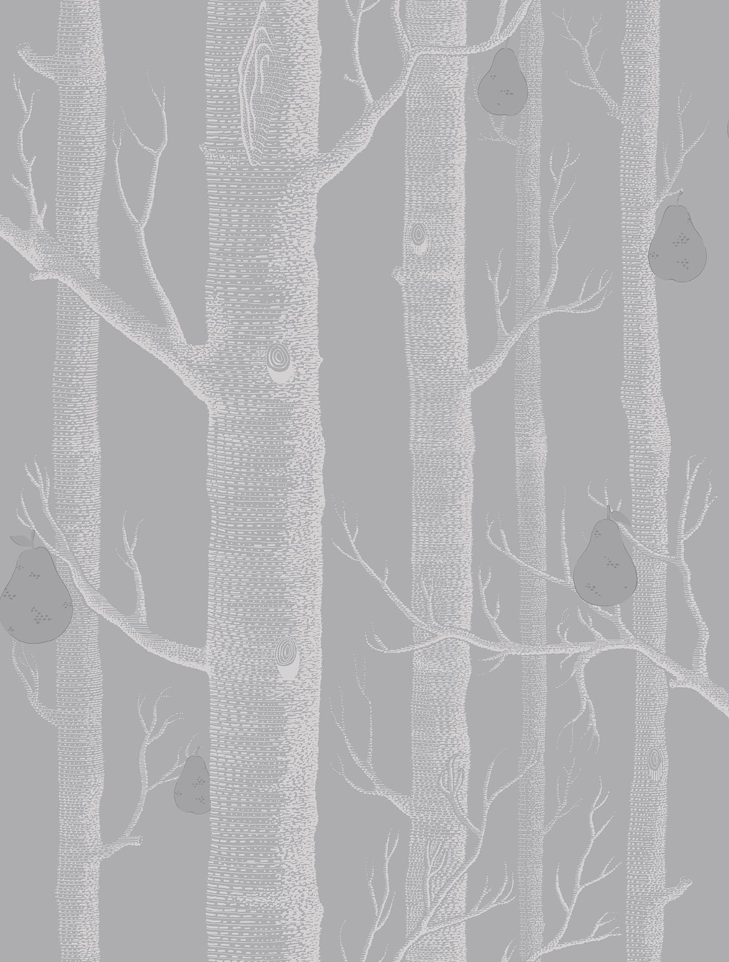 Cole & Son Woods & Pears - White & Metallic Silver on Grey