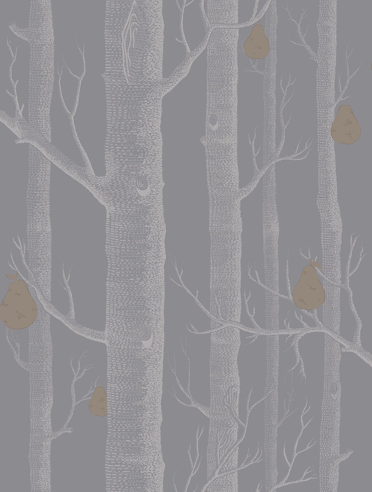 Cole & Son Woods & Pears - Metallic Silver & Metallic Bronze on Lilac Grey
