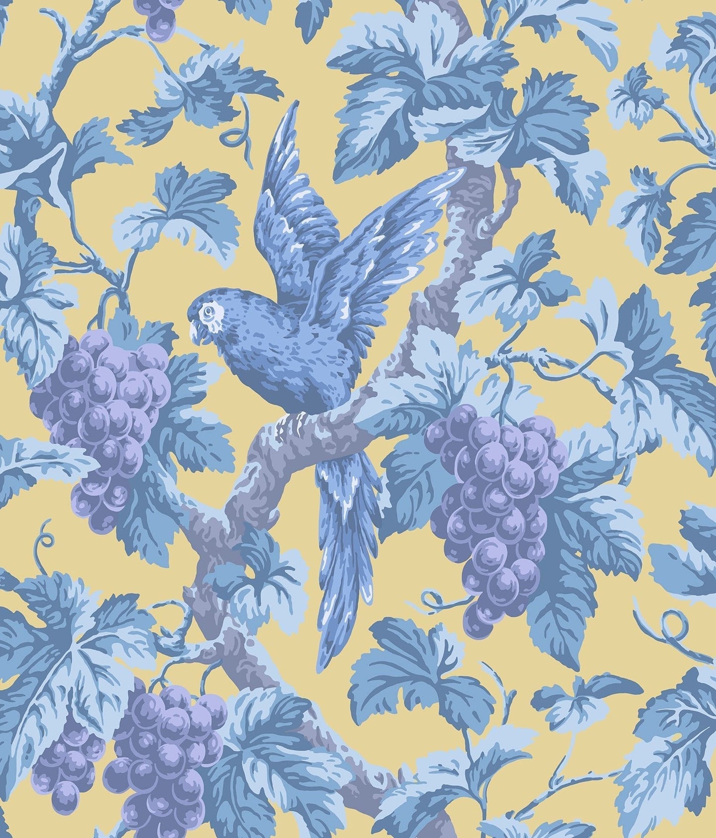 Cole & Son Woodvale Orchard wallpaper - Hyacinth, Lilac & China Blue on Ochre