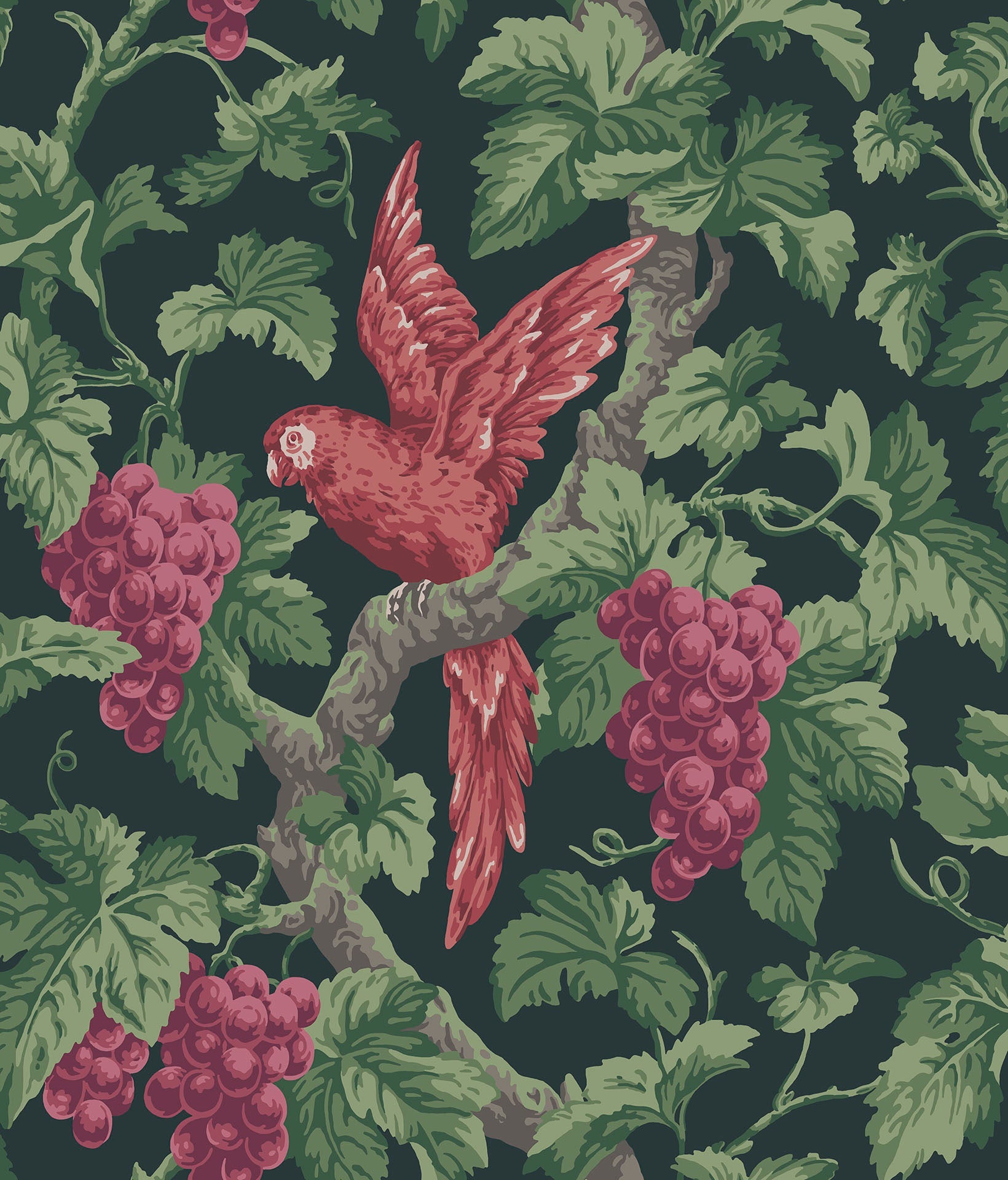 Cole & Son Woodvale Orchard - Ruby, Rose & Olive Green on Charcoal