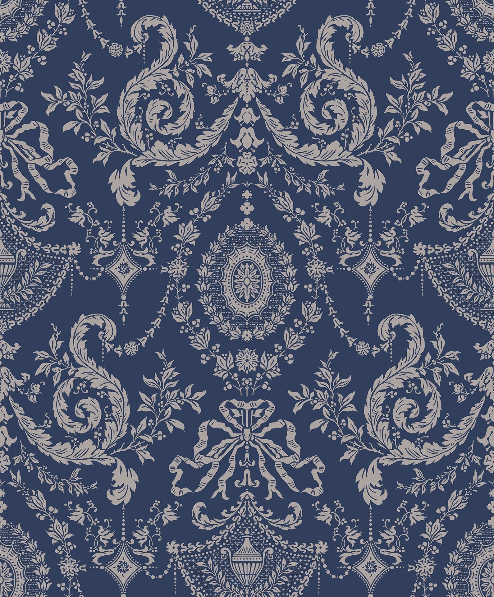 Cole & Son Woolverston - Metallic Gilver on Ink
