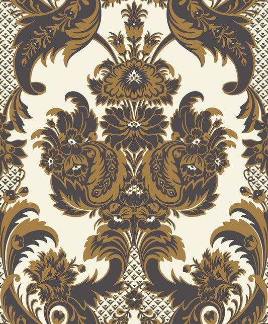 Cole & Son Wyndham wallpaper - Metallic Gold & Charcoal on Chalk