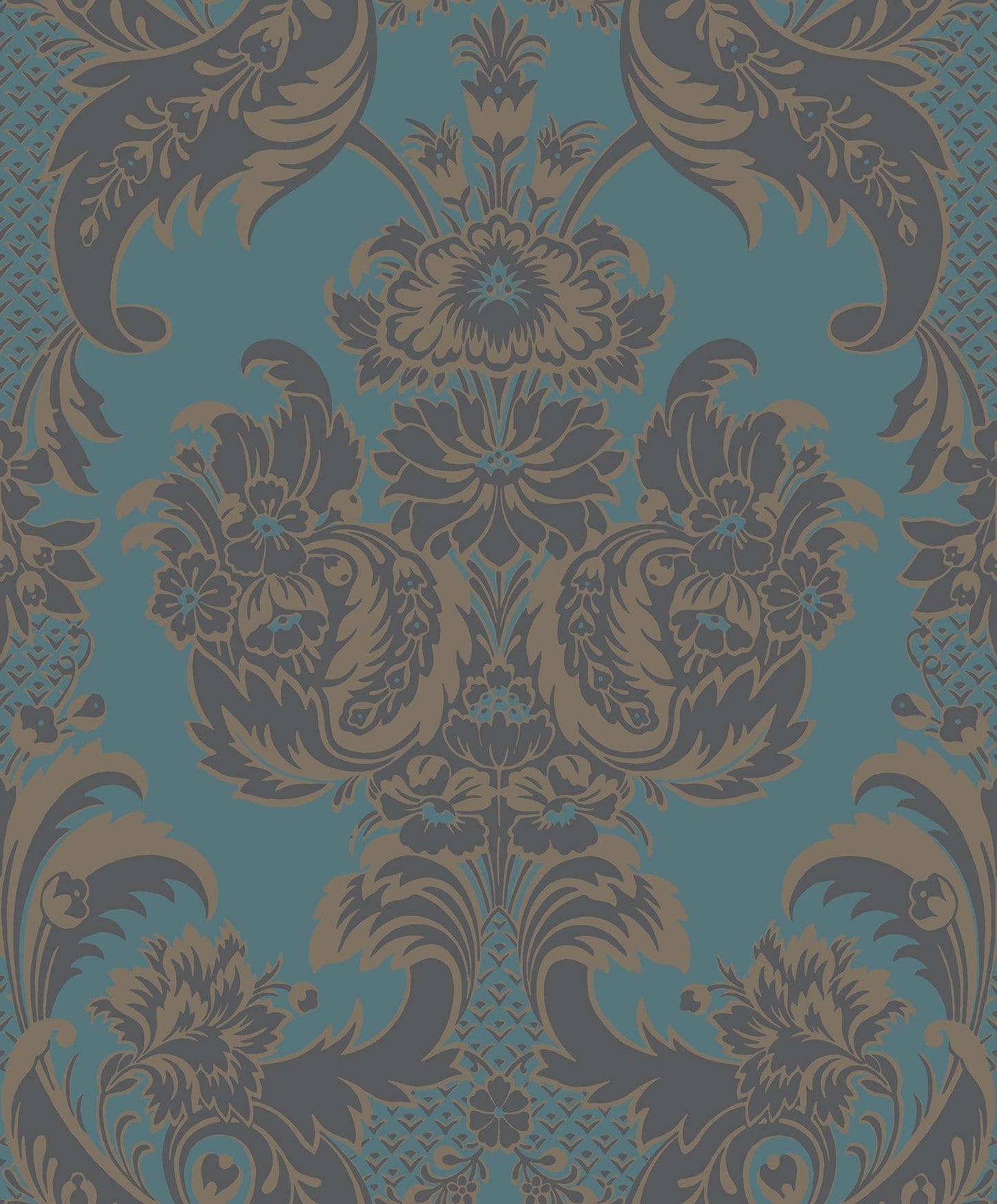 Cole & Son Wyndham - Metallic Gilver & Dark Viridian on Petrol