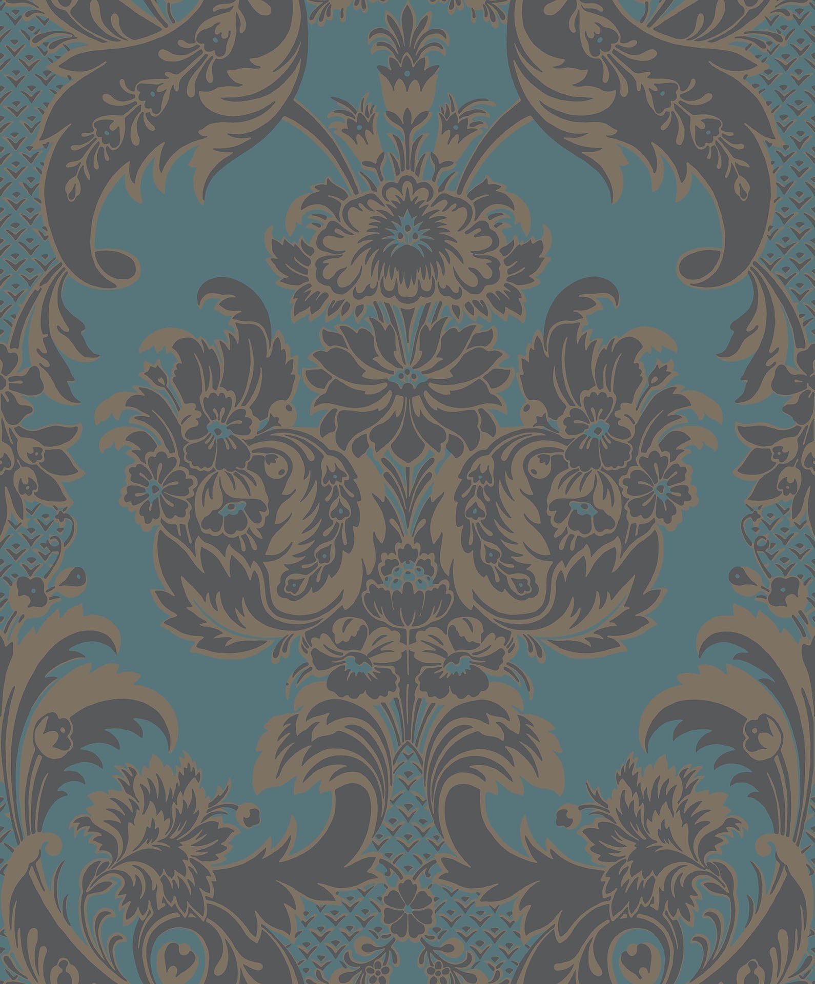 Cole & Son Wyndham - Metallic Gilver & Dark Viridian on Petrol