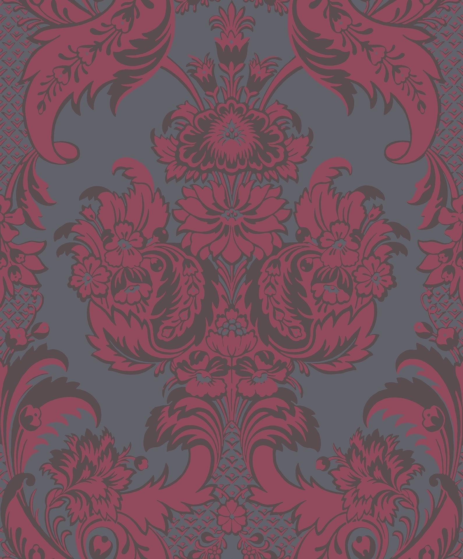 Cole & Son Wyndham - Ruby & Charcoal on Slate Grey