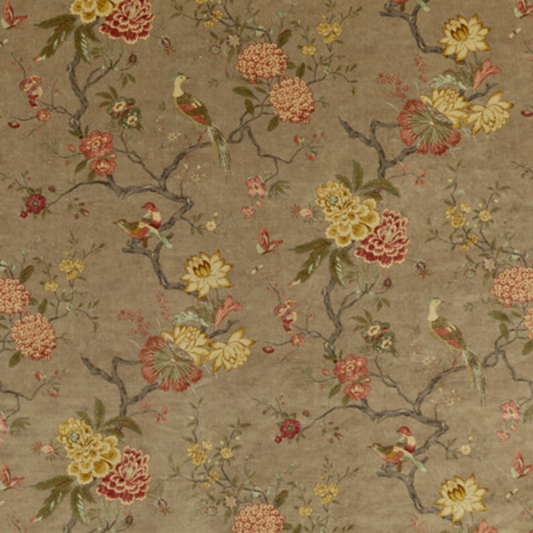 GP & J Baker | Oriental Bird Velvet fabric - Mole