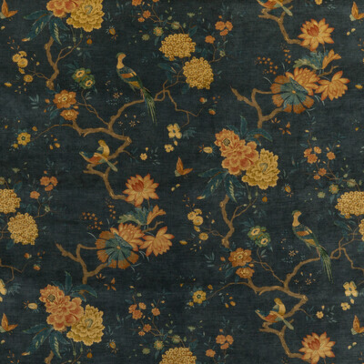 GP & J Baker | Oriental Bird Velvet fabric - Teal