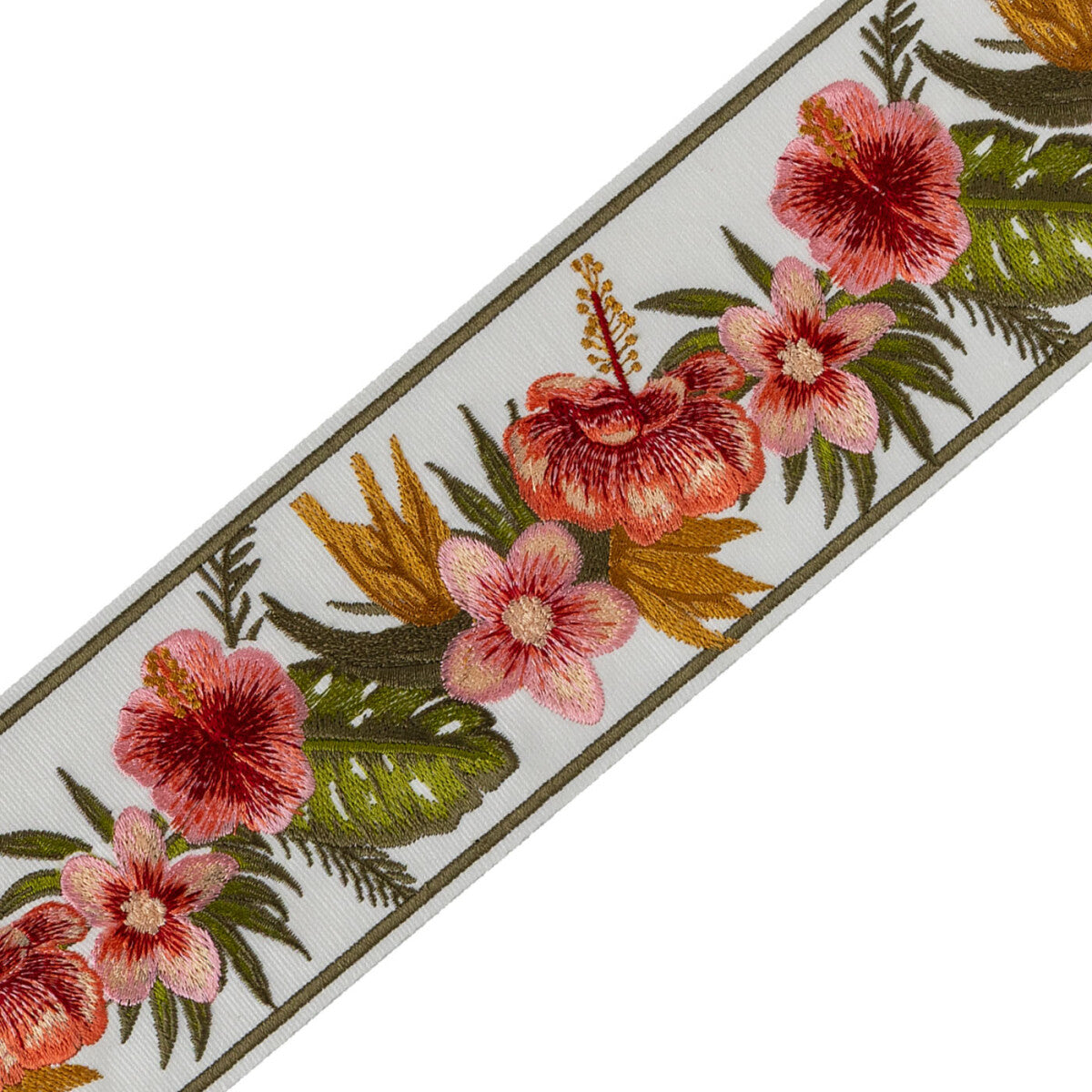 Botanical Pavilion Embroidered Border — Hibiscus Bloom