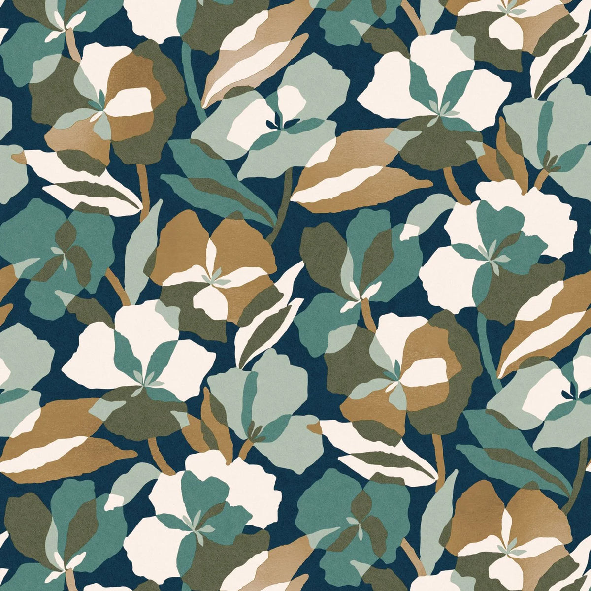 Casamance Amaryllis wallpaper — Marine/Doré