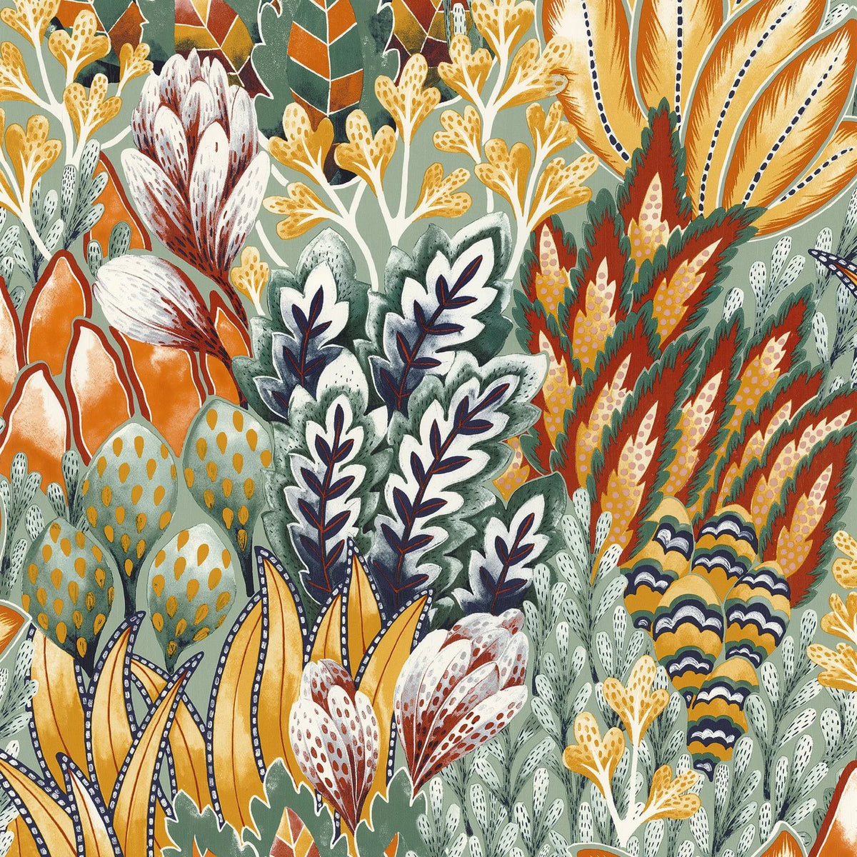 Casamance Avicennia wallpaper — Emeraude/Moutarde