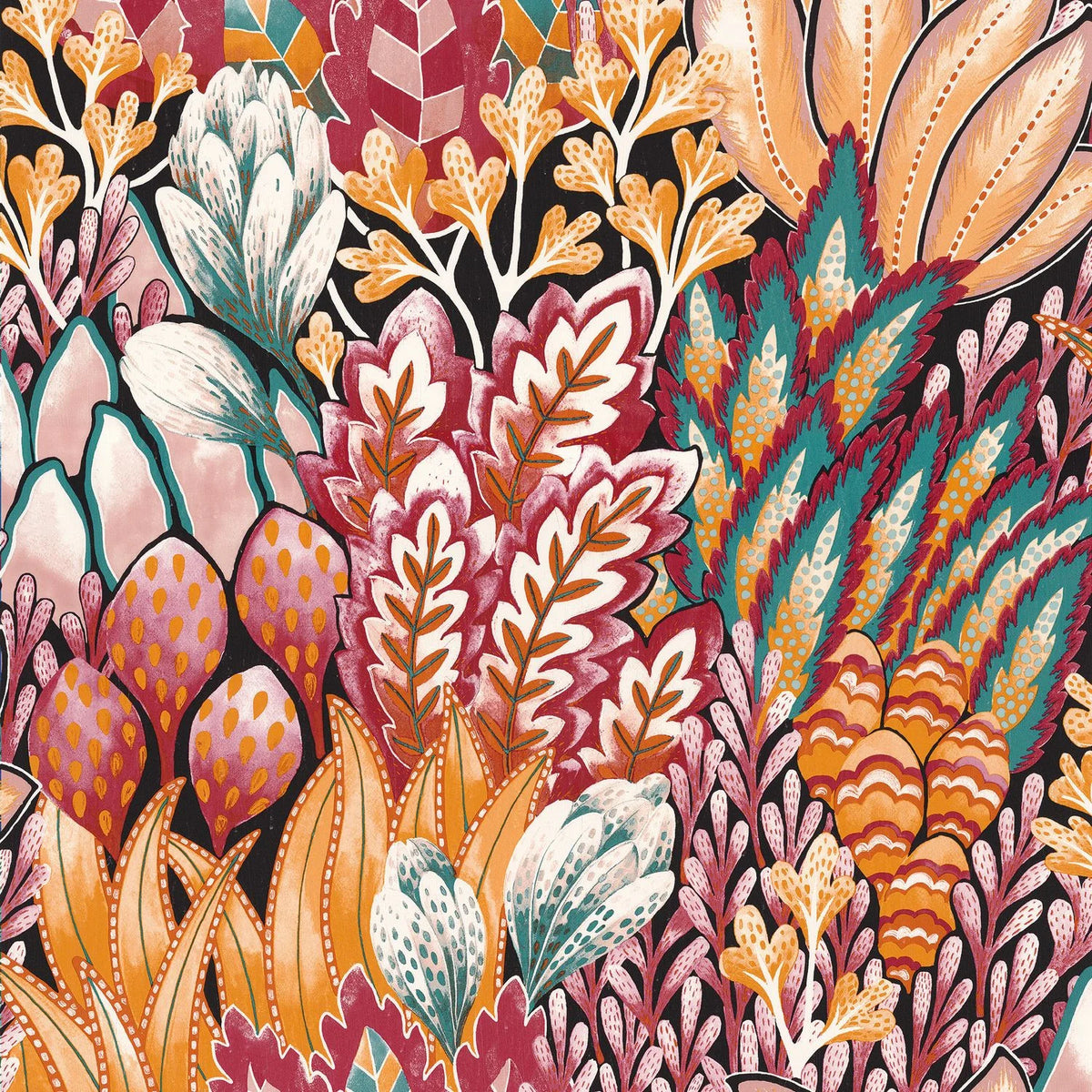 Casamance Avicennia wallpaper — Fuschia/Ocre