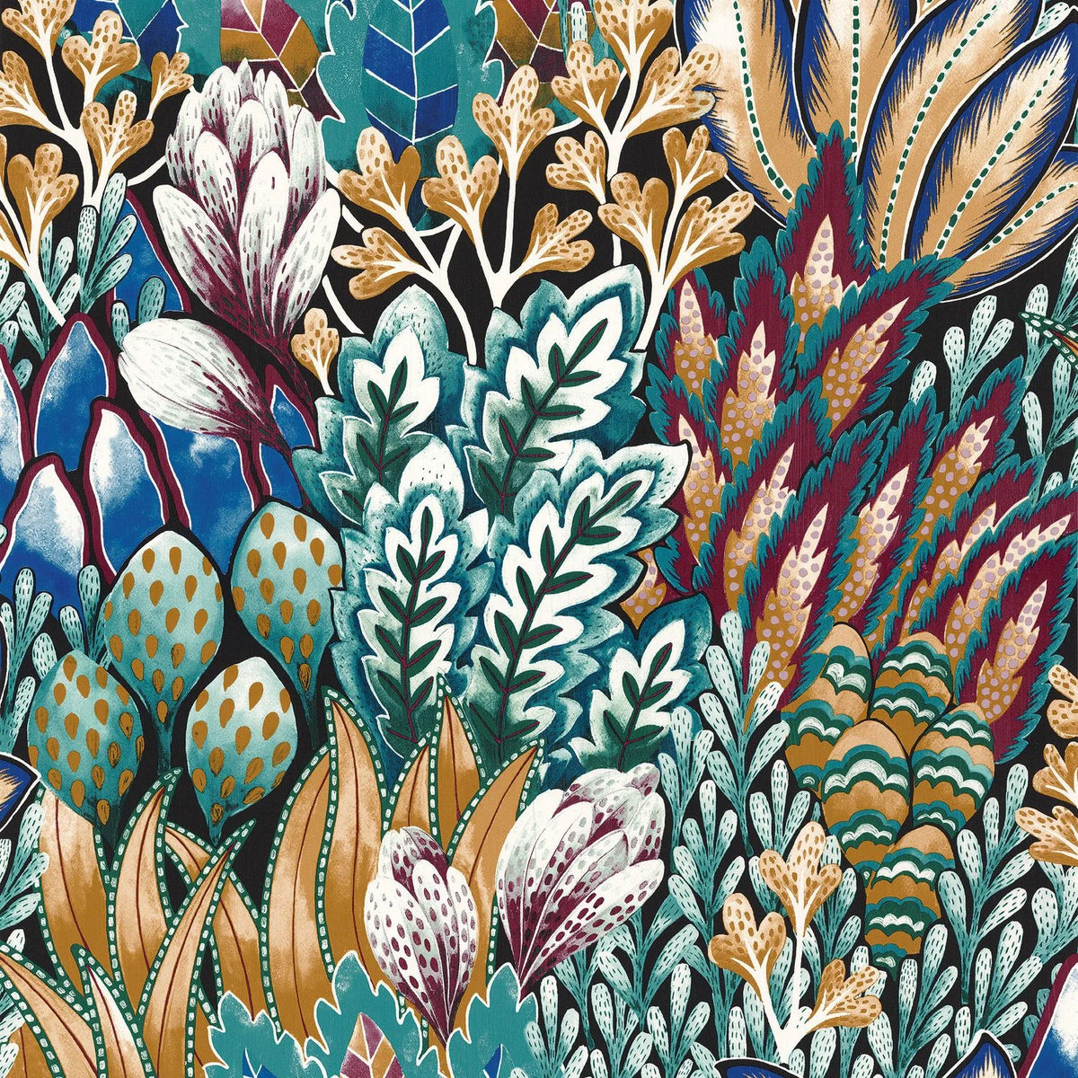 Casamance Avicennia wallpaper — Noir/Topaze