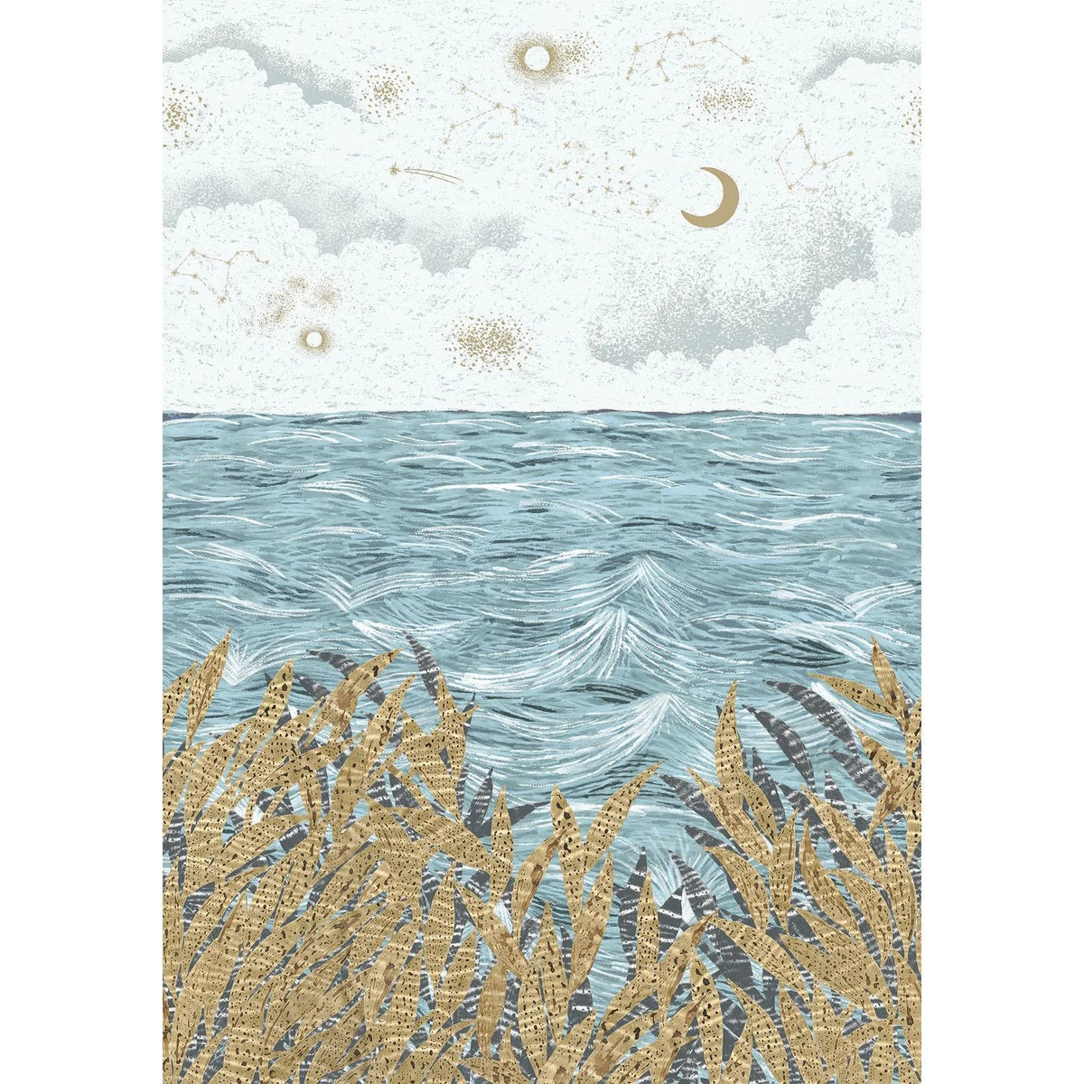 Casamance Callisto wallpanel — Bleu Ciel/Dore