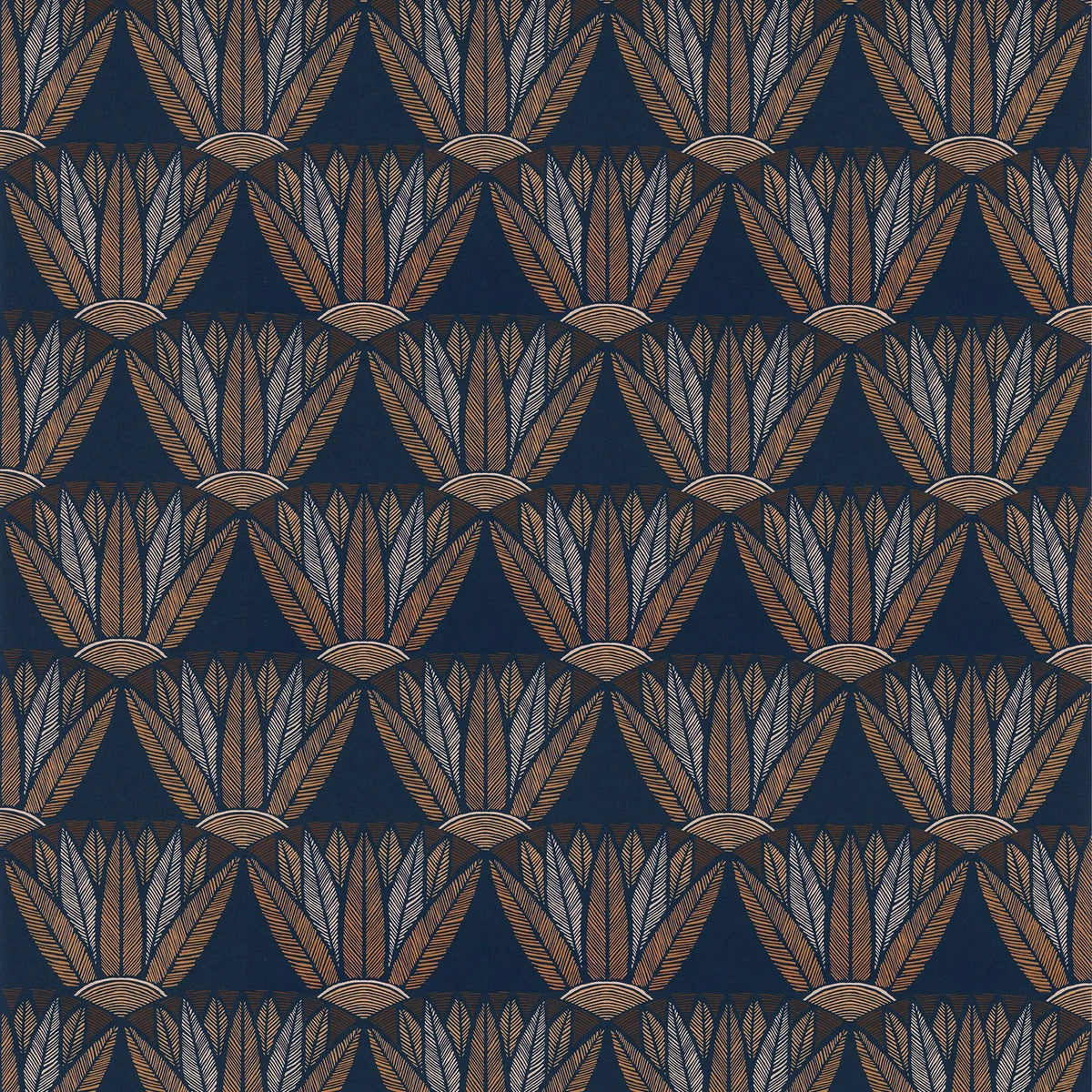 Casamance Castalia wallpaper — Marine/Terracotta