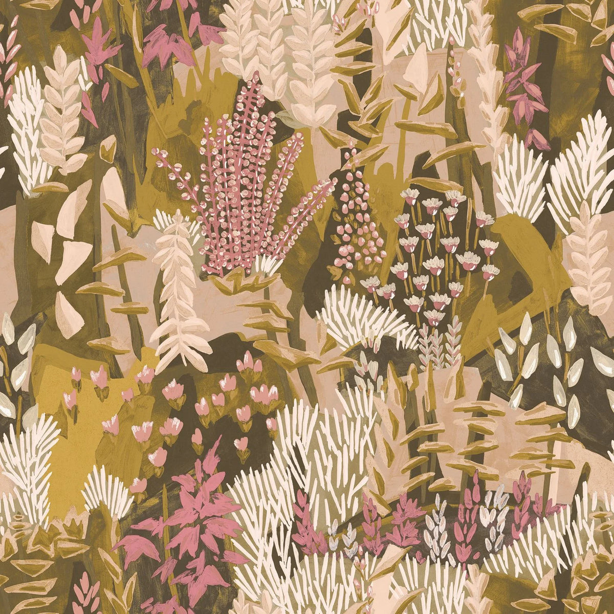 Casamance Erica wallpaper — Vert Mousse/Blush