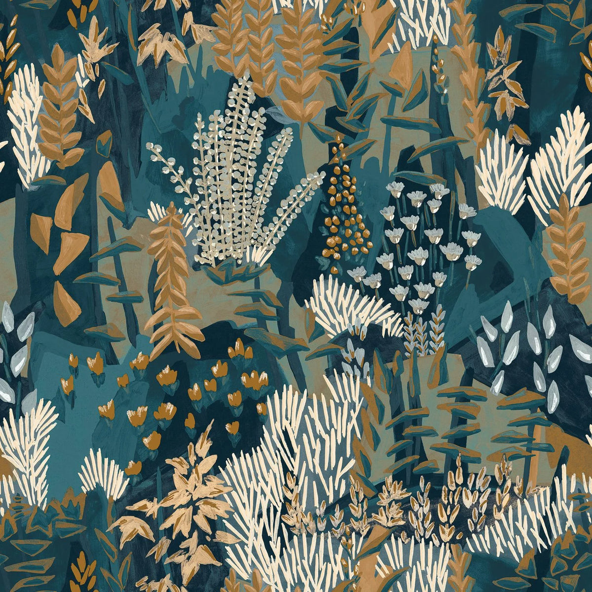 Casamance Erica wallpaper — Marine/Ocre