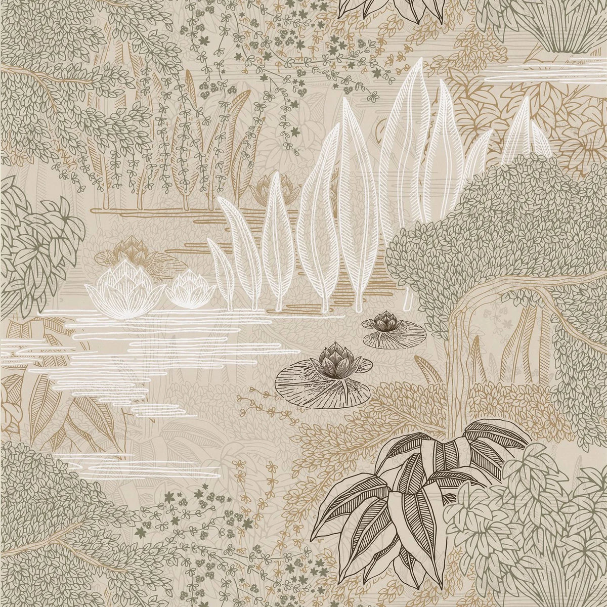 Casamance Jasmin wallpaper — Grege/Vert Argile
