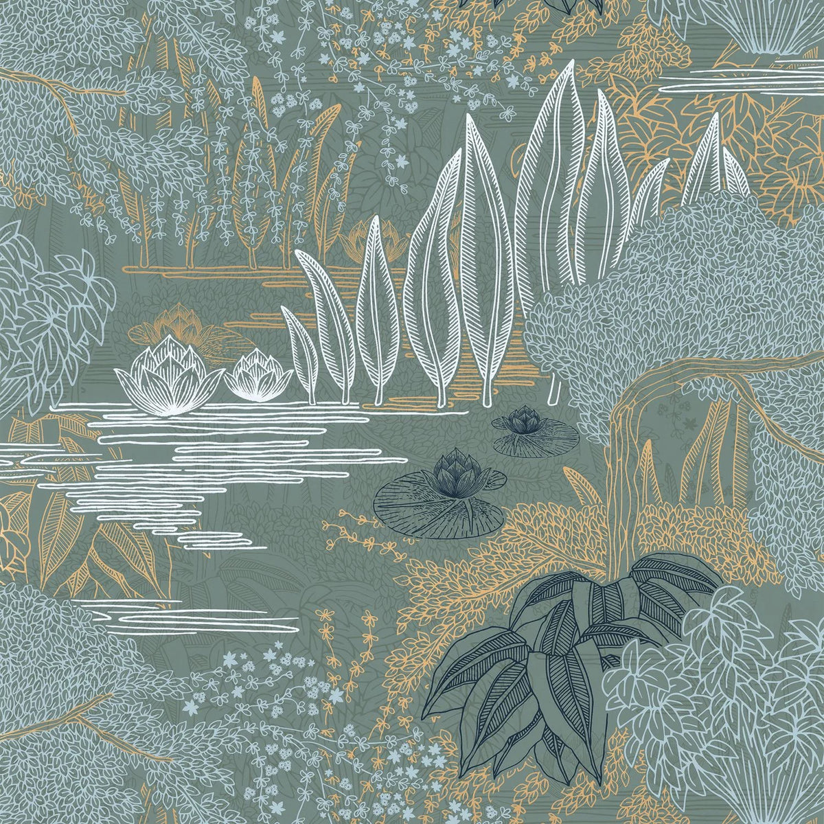 Casamance Jasmin wallpaper — Vert De Gris/Doré