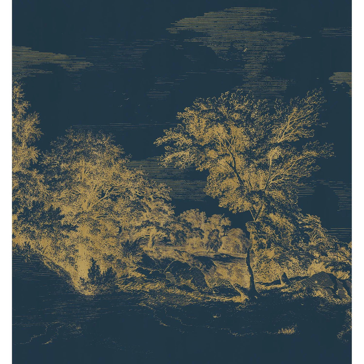 Casamance Jouvence wallpanel — Encre/Doré