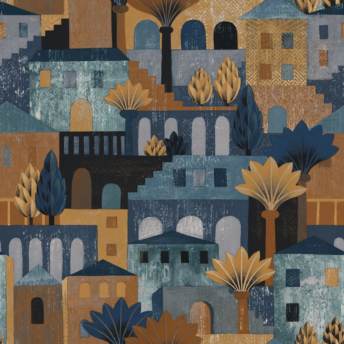 Casamance Monterosso wallpaper — Marine/Ambre