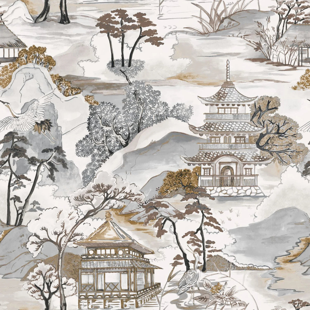 Casamance Nara wallpaper — Blanc/Mordore