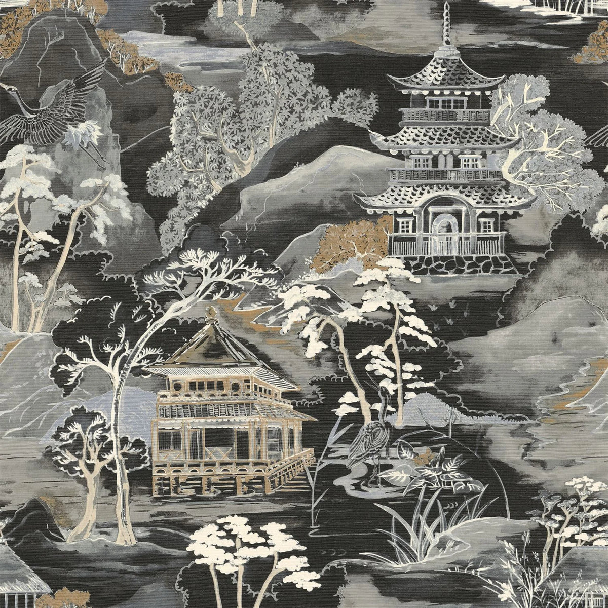 Casamance Nara wallpaper — Noir/Mordore