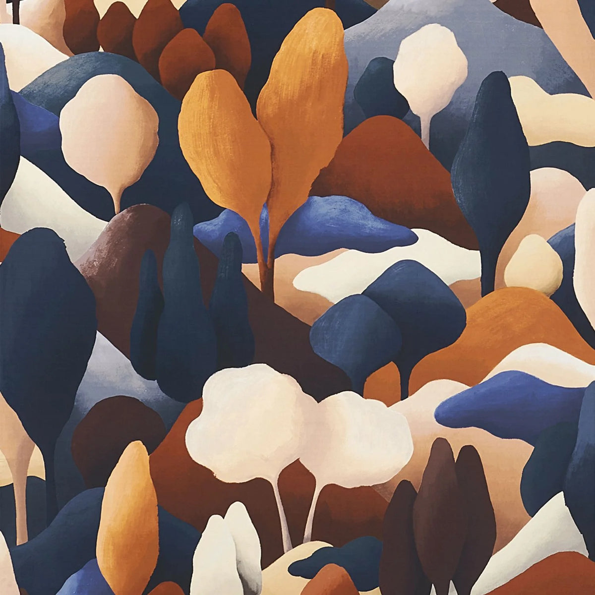 Casamance Orée wallcovering — Bleu Électrique / Acajou