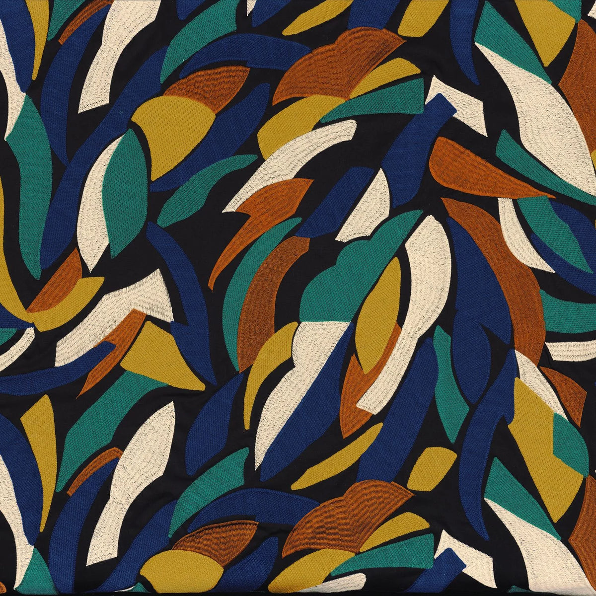 Casamance Defile fabric — Moutarde / Emeraude / Bleu Electrique