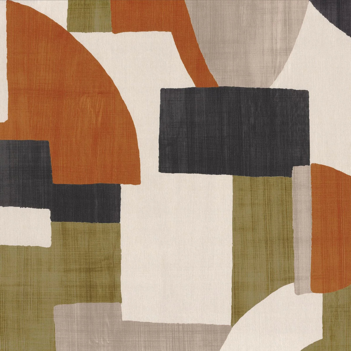Casamance Trompe L'Oeil fabric — Kaki / Orange Brulee