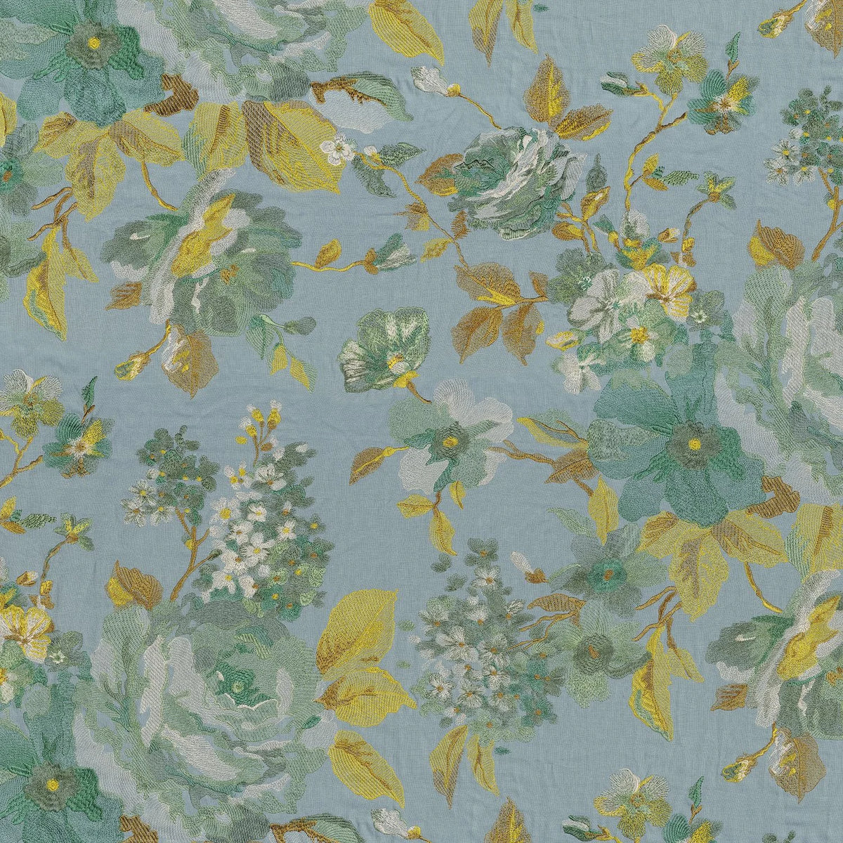 Casamance Marlowe fabric — Vert Emeraude / Moutarde