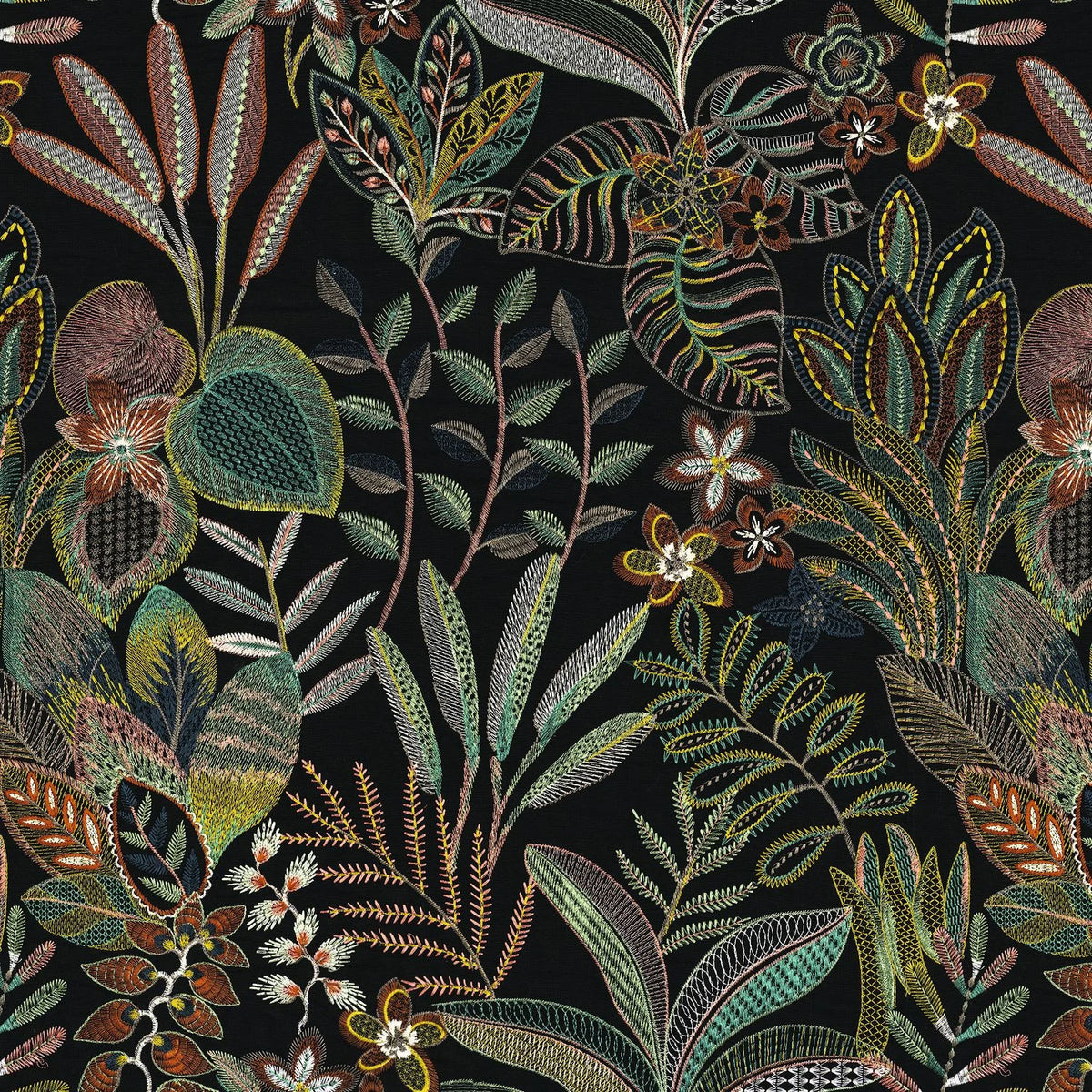 Casamance Tereshchenko fabric — Noir De Lune / Bois De Rose