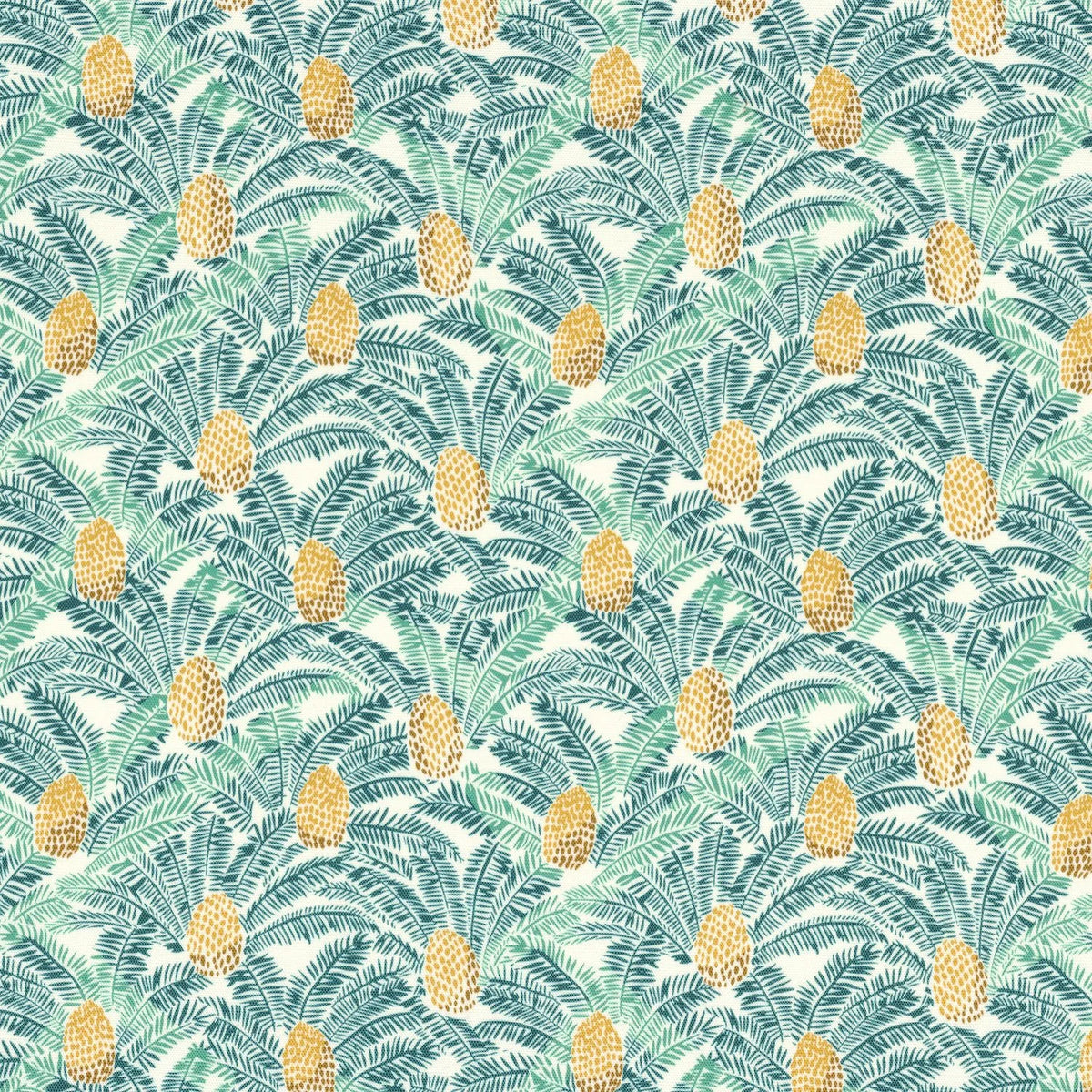 Casamance Pigna fabric — Blanc Petale / Emeraude