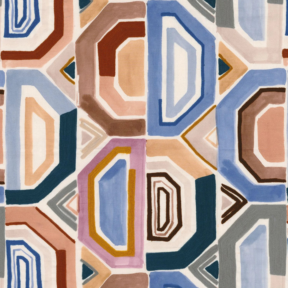 Casamance Mahlangu fabric — Tabac / Bleu Nuage