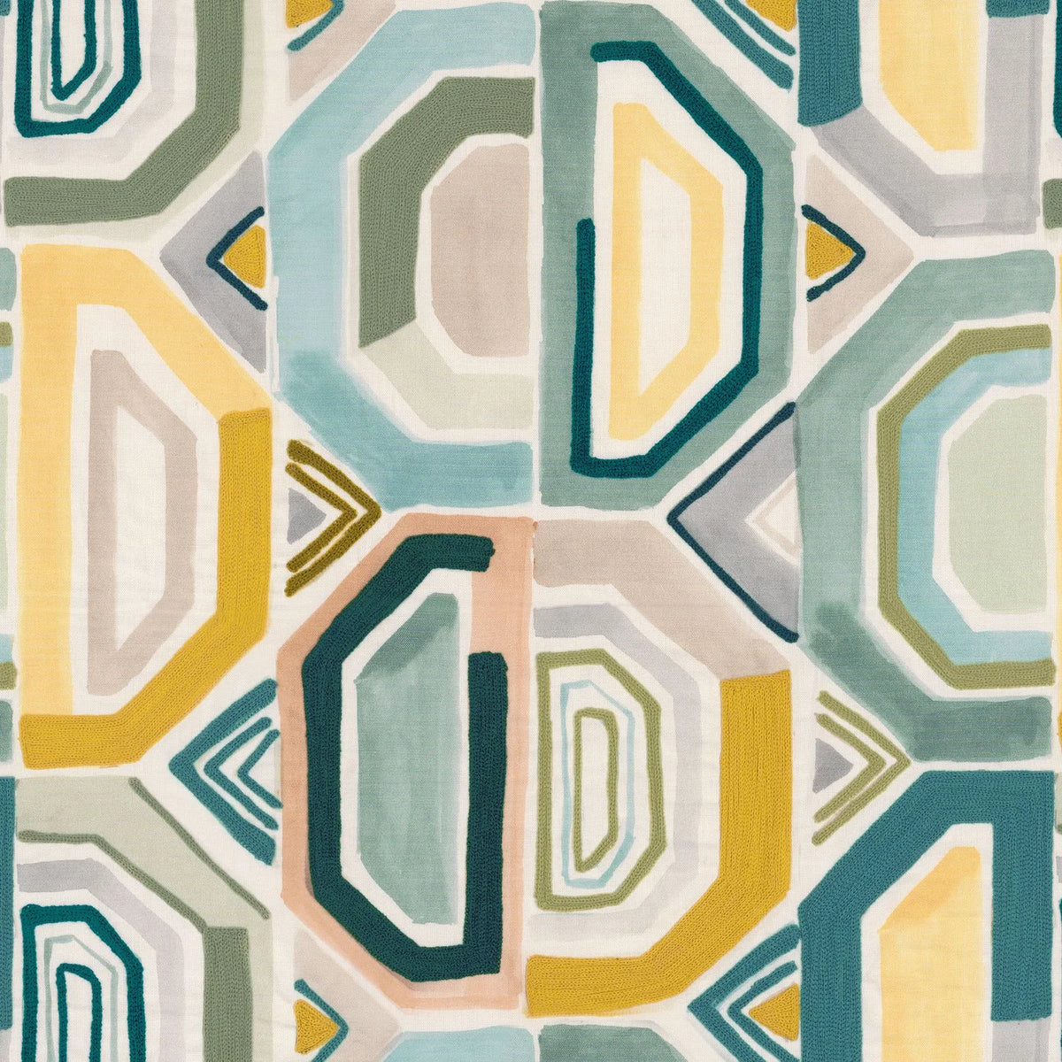 Casamance Mahlangu fabric — Celadon / Moutarde