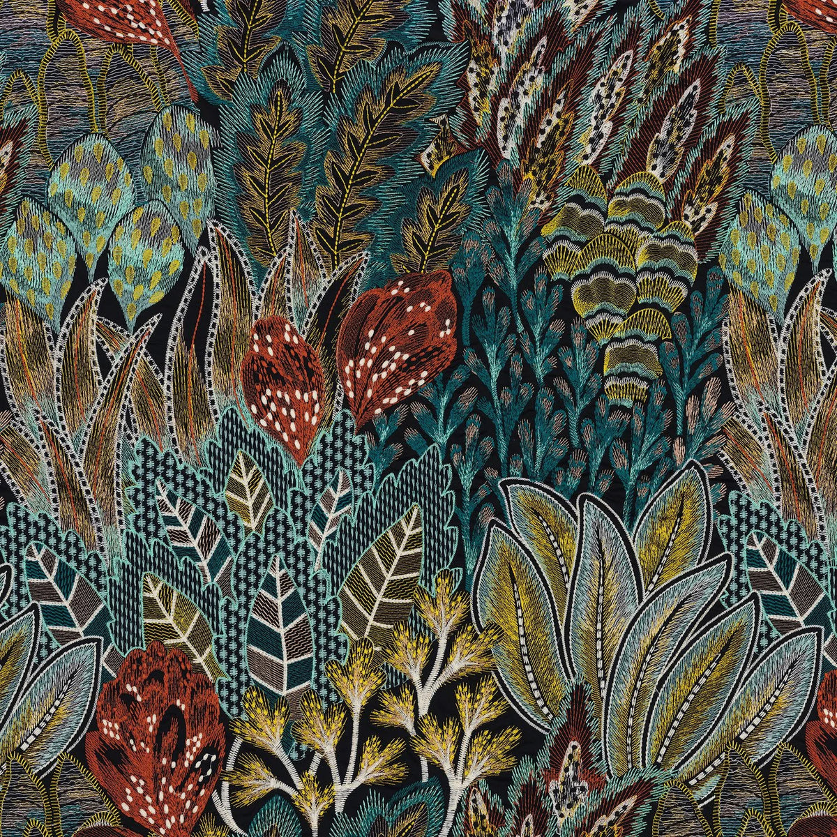 Casamance Salonga fabric — Noir De Lune Vert